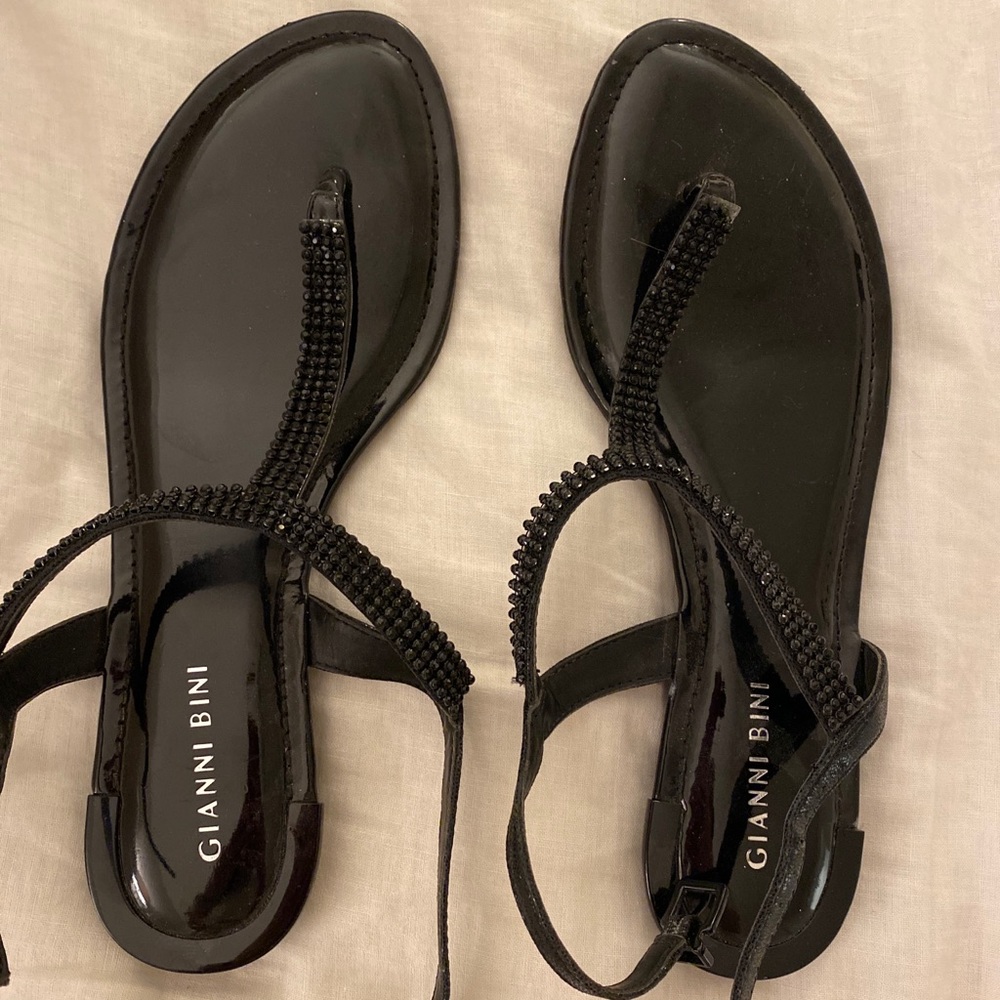 Gianni Bini Flat Sandals w/ Black Rhinestones